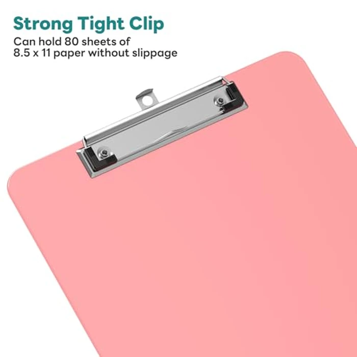 Juvealoe A4 Plastic Clipboard Set of 8, 8.5 x 11 Pink Colored Clip Boards with Low Profile Clip, Letter Size for Classroom, Teacher, Students, School & Office Supplies by Juvealoe - Image 3