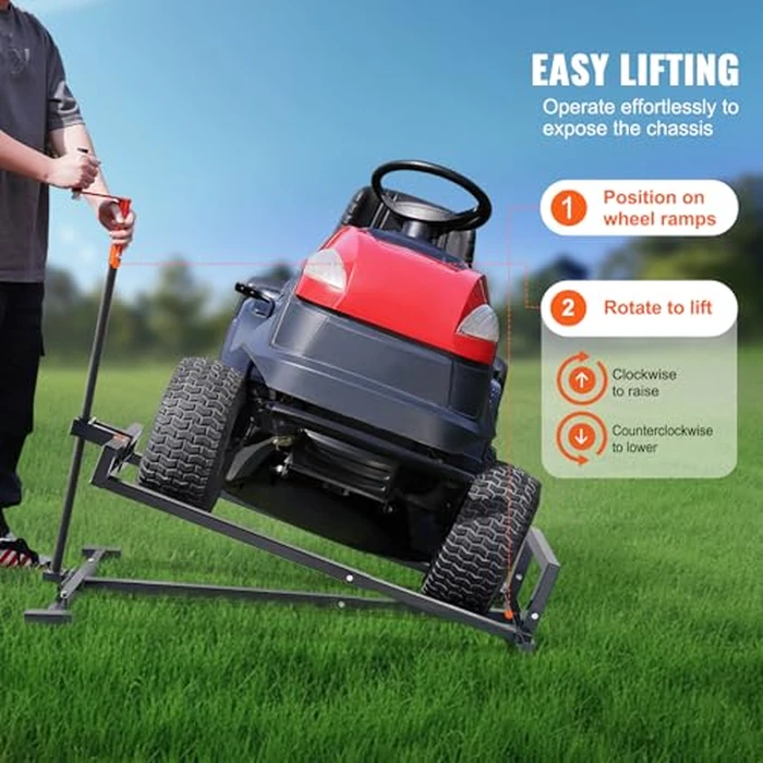 VEVOR Ride on Lawn Mower Lift Jack, 880 Lbs Weight Capacity, Telescopic Maintenance Jack with Crank Handle & Power Tool Handle, Foldable Lawn Tractor Lifter for Lawn Mowers and Garden Tractors, Black by VEVOR - Image 3
