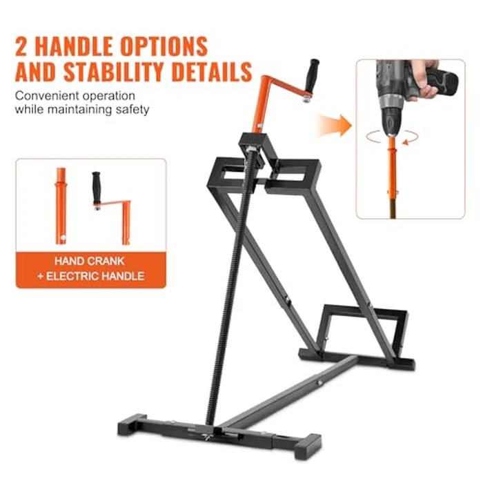 VEVOR Ride on Lawn Mower Lift Jack, 880 Lbs Weight Capacity, Telescopic Maintenance Jack with Crank Handle & Power Tool Handle, Foldable Lawn Tractor Lifter for Lawn Mowers and Garden Tractors, Black by VEVOR - Image 4