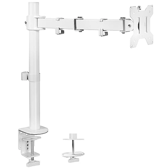VIVO Single Monitor Arm Desk Mount, Holds Screens up to 32 inch Regular and 38 inch Ultrawide, Fully Adjustable Stand with C-Clamp and Grommet Base, VESA 75x75mm or 100x100mm, White, STAND-V001W by VIVO - Used - Like New condition