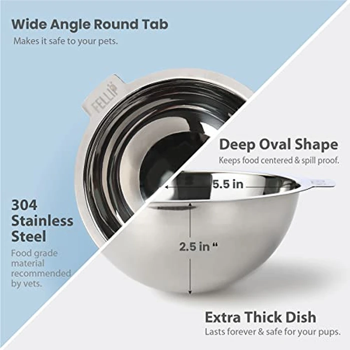 Felli Pet Oblik Acrylic Raised Dog Food Water Bowl Stainless Steel Slanted Oval Dish for Short Leg Puppy & Small Medium Pet, Elevated Tilted Metal Feeder (Sapphire, 1.5 Cups Oval Dish) by Felli - Image 4