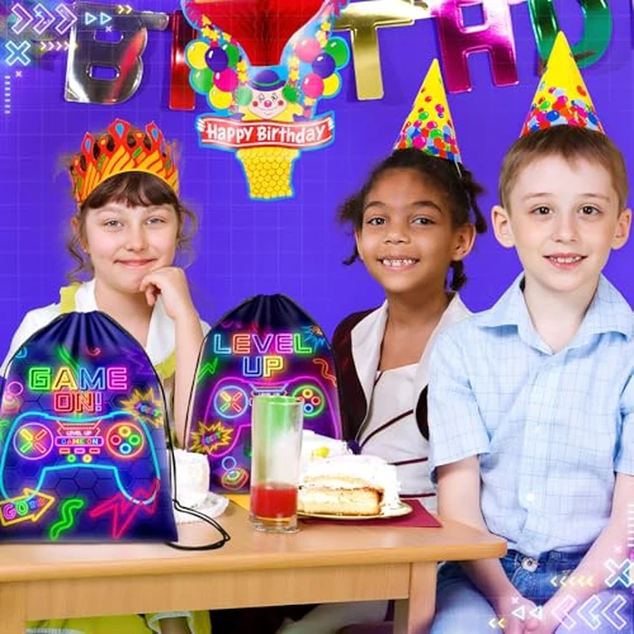 Eccliy 20 Pcs Video Game Party Favor Bags Gamer Birthday Party Drawstring Bags for Kids Boys Girls 12 x 10 Inch Gaming Goodie Treat for Game on Theme Decorations Supplies(Neon,Classic Style) by Eccliy - Image 5