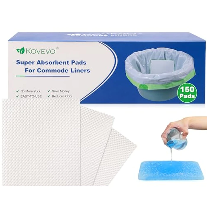 150 Pcs Commode Absorbent Pads for Bedside Toilet Chair Bucket, Commode Liners Pads, Disposable Bedside Commode Pads with Absorbent Gel, Portable Toilet Pads for Medical Care by Kovevo - Used - Very Good condition
