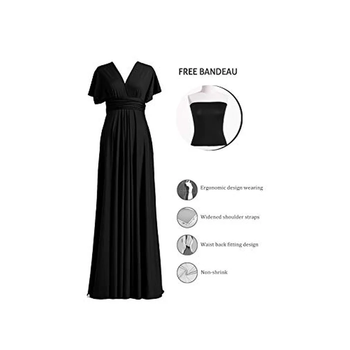 Women's Vintage Deep-V Neck one Shoulder Sleeveless Bridesmaid Evening Party Prom Gown Dresses Black by 72styles - Image 8