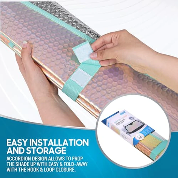 Iridescent Matte White Front Windshield Sunshade-Accordion Folding Auto Shade for Car Truck SUV-Blocks UV Rays Sun Visor Protector-Keeps Your Vehicle Cool- 58 x 27 in by BDK - Image 7