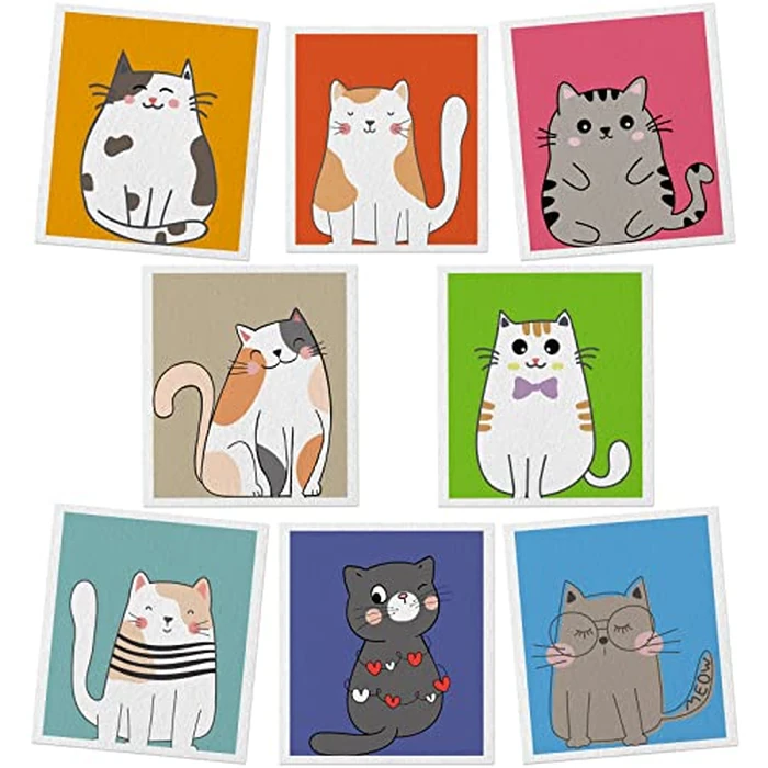 Lucomb Swedish Dish Cloths for Kitchen, 8 Pack Reusable Cleaning Cloth Absorbent Kitchen Towels No Odor Fast Drying for Home Wipes Dish Washing (Cute Cat) by Lucomb - Used - Like New condition