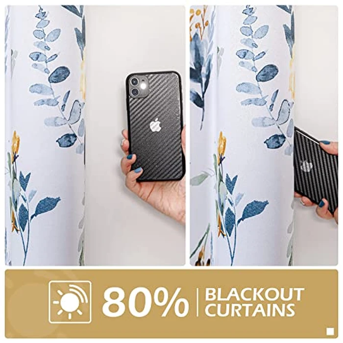 MYSKY HOME Floral Kitchen Tier Curtains 36 Inches Long Grommet Room Darkening Thermal Insulated Half Window Drapes for Small Windows Cafe Bathroom, W52, 2 Panels, Yellow and Blue by MYSKY HOME - Image 5