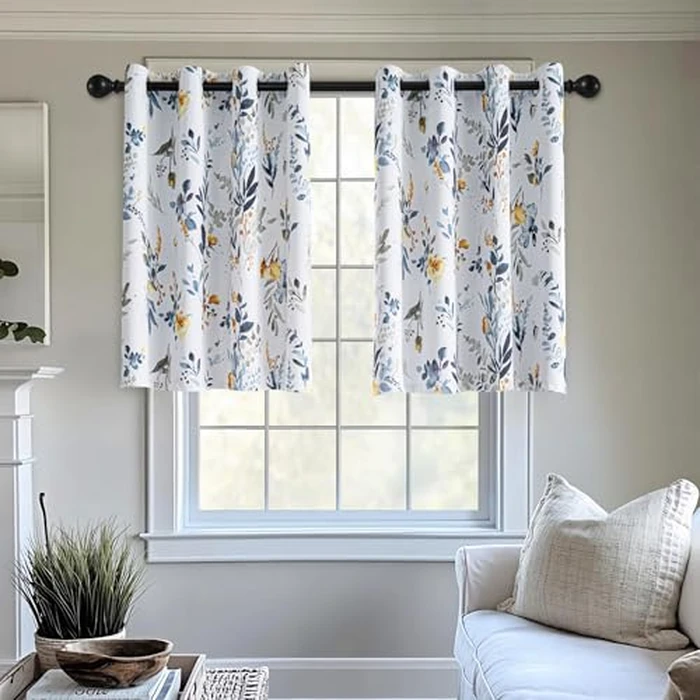 MYSKY HOME Floral Kitchen Tier Curtains 36 Inches Long Grommet Room Darkening Thermal Insulated Half Window Drapes for Small Windows Cafe Bathroom, W52, 2 Panels, Yellow and Blue by MYSKY HOME - Image 6