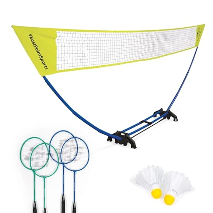 EastPoint Easy Setup Badminton Set - 5 ft Net, 4 Rackets, 2 Shuttlecocks - Quick Setup Net for Backyard Games - Steel Shaft Badminton Rackets for Family Games - Durable Shuttlecocks for Outdoor Sports by EastPoint Sports - Used - Very Good condition - US$39.61