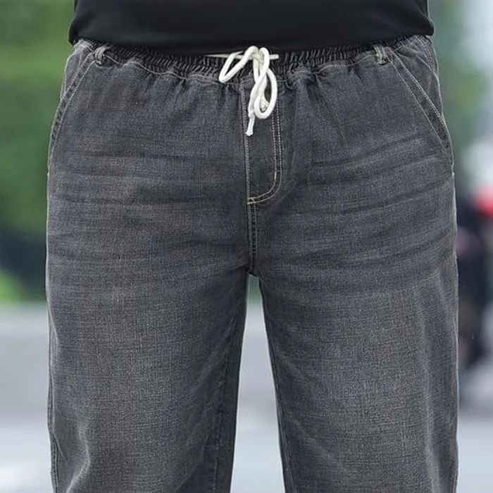 Plus Size Baggy Jeans for Men Elastic Waist Pull On Denim Pants Drawstring Straight Loose Jean Sweatpants L-5XL Wash Grey by Djeanxa - Image 7