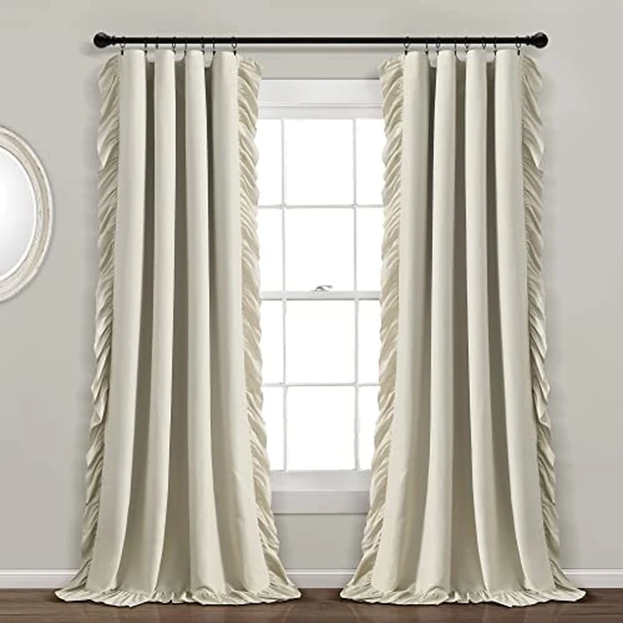 Lush Decor Reyna Ruffle 100% Lined Blackout Window Curtain Panel, Single Panel, 54" W x 84" L, Wheat - Flowy Blackout Curtain - Farmhouse Ruffle Curtains for Bedroom, Living room, or Dining Room by Lush Decor - Used - Like New condition - US$6.38