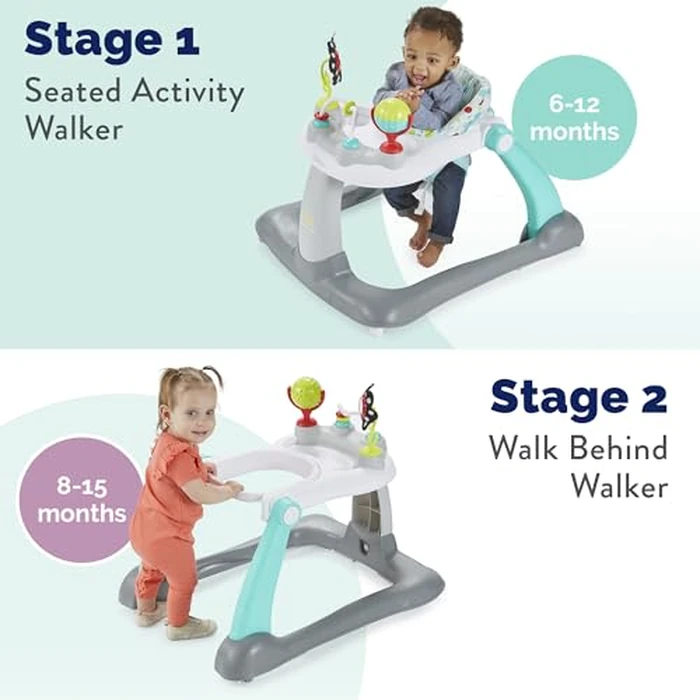 Kolcraft Tiny Steps 2 in 1 Foldable Infant and Baby Walker with Wheels, Seated or Walk Behind Activity Center, Entertaining Developmental Activities for Boys and Girls, Wide Base Sturdy Frame, Bubbles by Kolcraft - Image 2