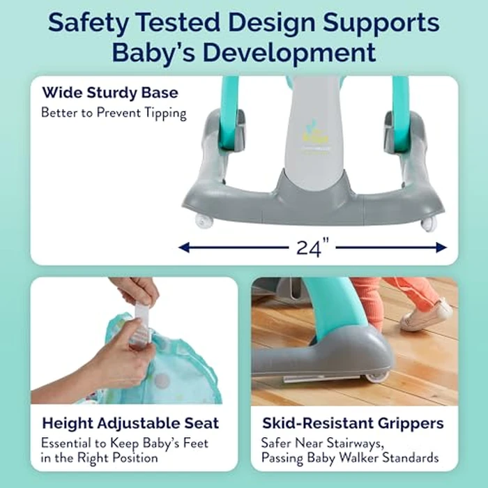 Kolcraft Tiny Steps 2 in 1 Foldable Infant and Baby Walker with Wheels, Seated or Walk Behind Activity Center, Entertaining Developmental Activities for Boys and Girls, Wide Base Sturdy Frame, Bubbles by Kolcraft - Image 3