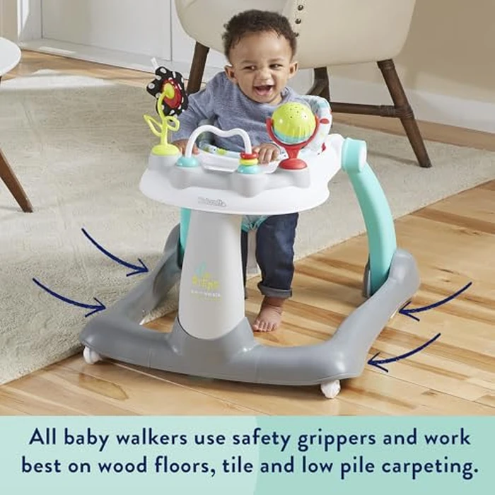 Kolcraft Tiny Steps 2 in 1 Foldable Infant and Baby Walker with Wheels, Seated or Walk Behind Activity Center, Entertaining Developmental Activities for Boys and Girls, Wide Base Sturdy Frame, Bubbles by Kolcraft - Image 6