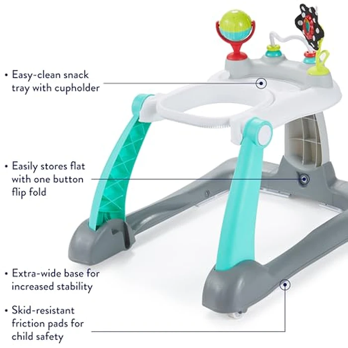 Kolcraft Tiny Steps 2 in 1 Foldable Infant and Baby Walker with Wheels, Seated or Walk Behind Activity Center, Entertaining Developmental Activities for Boys and Girls, Wide Base Sturdy Frame, Bubbles by Kolcraft - Image 7