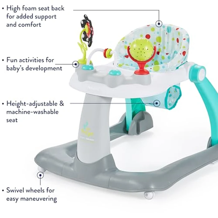 Kolcraft Tiny Steps 2 in 1 Foldable Infant and Baby Walker with Wheels, Seated or Walk Behind Activity Center, Entertaining Developmental Activities for Boys and Girls, Wide Base Sturdy Frame, Bubbles by Kolcraft - Image 8