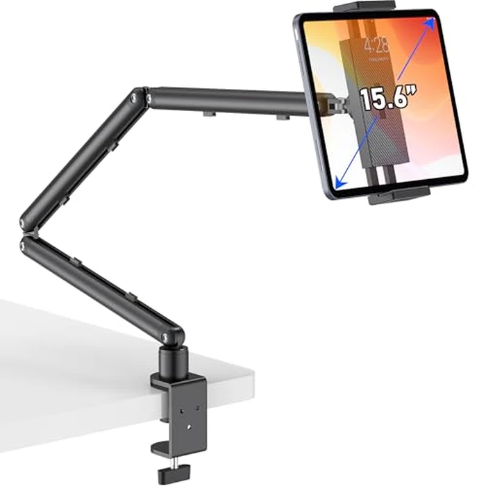 iPad Holder for Desk, Adjustable Tablet Arm iPad Desk Mount with C-Clamp, 30" Foldable Long Arm & 360 degrees Rotation, Fits 4.7"-15.6" i Pad Pro/Air/Mini, Phones & 15.6" Portable Monitors for Desk/Bed Use by TeQable - Used - Like New condition - US$32.29