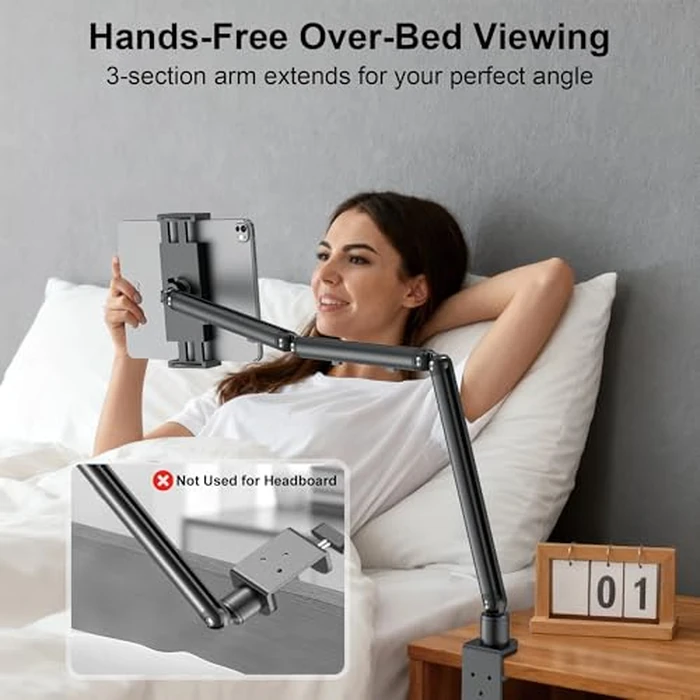 iPad Holder for Desk, Adjustable Tablet Arm iPad Desk Mount with C-Clamp, 30" Foldable Long Arm & 360 degrees Rotation, Fits 4.7"-15.6" i Pad Pro/Air/Mini, Phones & 15.6" Portable Monitors for Desk/Bed Use by TeQable - Image 2