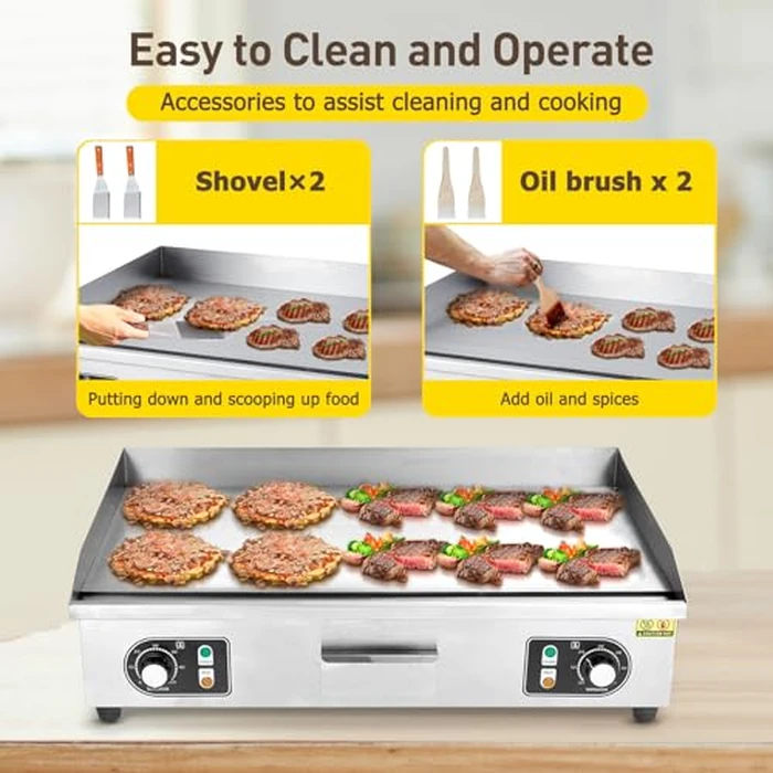 22 in Commercial Electric Griddle, 3000 w Countertop Flat Top Grill, Non-Stick Stainless Steel Teppanyaki Grill with Adjustable Temperature Control 122 degreesf-572 degreesf, Restaurant Kitchen (No Plug) by Garvee - Image 4