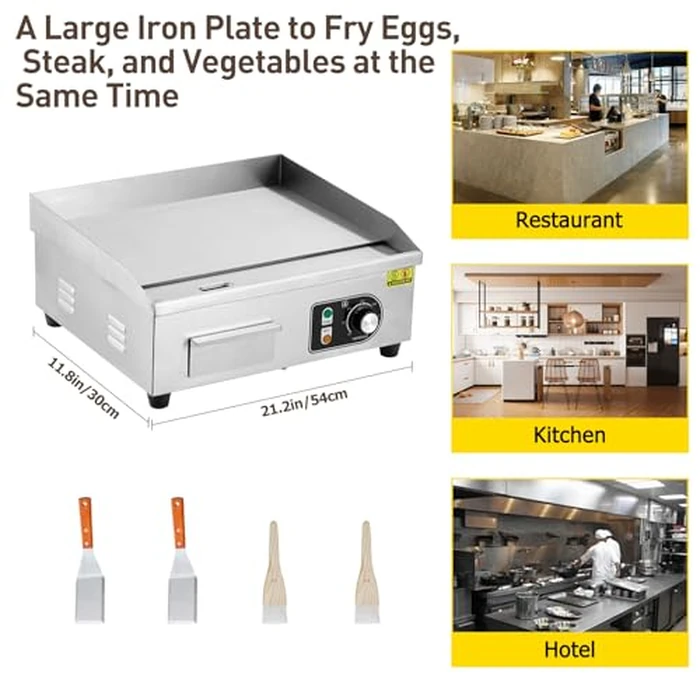 22 in Commercial Electric Griddle, 3000 w Countertop Flat Top Grill, Non-Stick Stainless Steel Teppanyaki Grill with Adjustable Temperature Control 122 degreesf-572 degreesf, Restaurant Kitchen (No Plug) by Garvee - Image 8