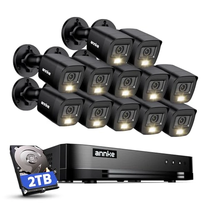 ANNKE 16 Channel Security Camera System HD-TVI 1080P Lite Video DVR and (12) 2.0MP Outdoor IP67 Cameras with Smart Dual Light, AI Human/Vehicle Detection, Color Night Vision, 2 TB Hard Drive by ANNKE - Used - Like New condition - US$379.99