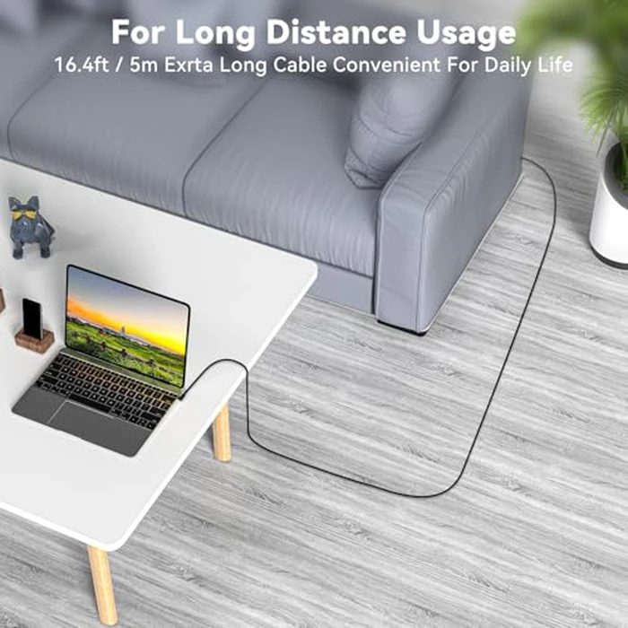 CHENLENIC 16.5FT 20Gbps USB C 3.2 Gen 2 Cable, 5M 90Degree Type C 4K@60Hz UHD Video 5A/240W PD3.0 Fast Charge Cord w/E-Marker Compatible with Thunderbolt 3/4 MacBook Monitor by CHENLENIC - Image 6