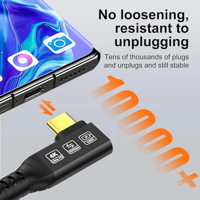 CHENLENIC 16.5FT 20Gbps USB C 3.2 Gen 2 Cable, 5M 90Degree Type C 4K@60Hz UHD Video 5A/240W PD3.0 Fast Charge Cord w/E-Marker Compatible with Thunderbolt 3/4 MacBook Monitor by CHENLENIC - Image 7