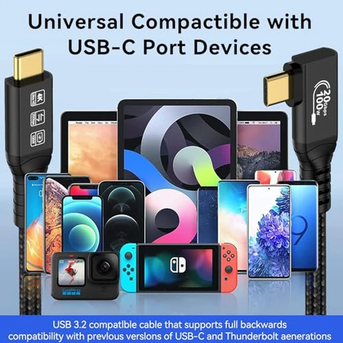 CHENLENIC 16.5FT 20Gbps USB C 3.2 Gen 2 Cable, 5M 90Degree Type C 4K@60Hz UHD Video 5A/240W PD3.0 Fast Charge Cord w/E-Marker Compatible with Thunderbolt 3/4 MacBook Monitor by CHENLENIC - Image 9