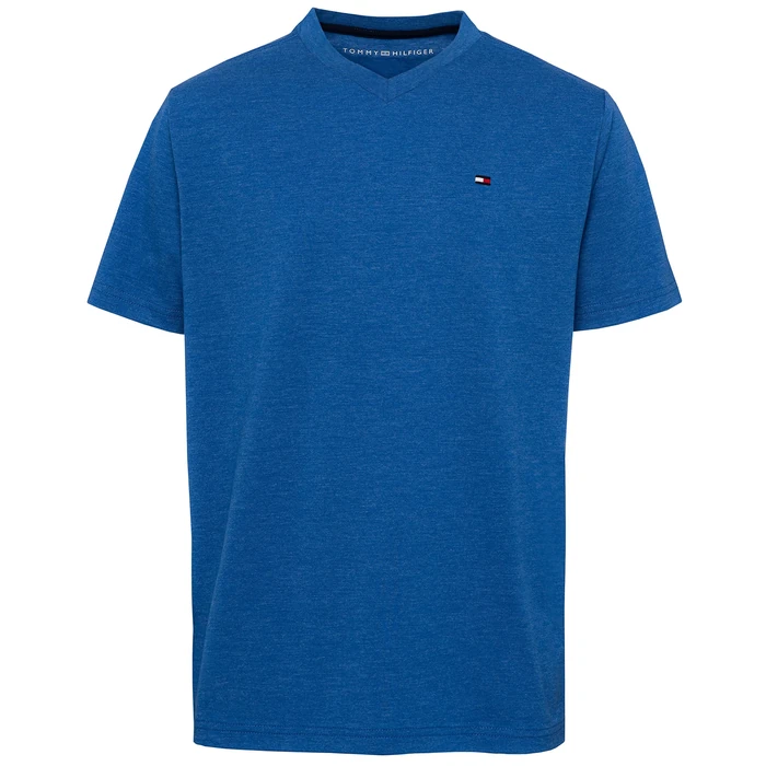 Tommy Hilfiger Boys' Short Sleeve Flag Solid V-Neck T-Shirt, Blue Jean, 8-10 by Tommy Hilfiger - Used - Like New condition