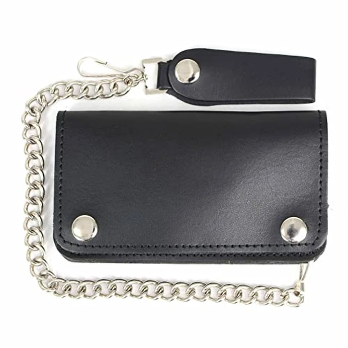 Milwaukee Leather Men's Genuine Leather Bi-Fold Biker Wallets w/Anti-Theft Stainless Steel Chain - 6 Inch by Milwaukee Leather - Used - Very Good condition - US$19.50