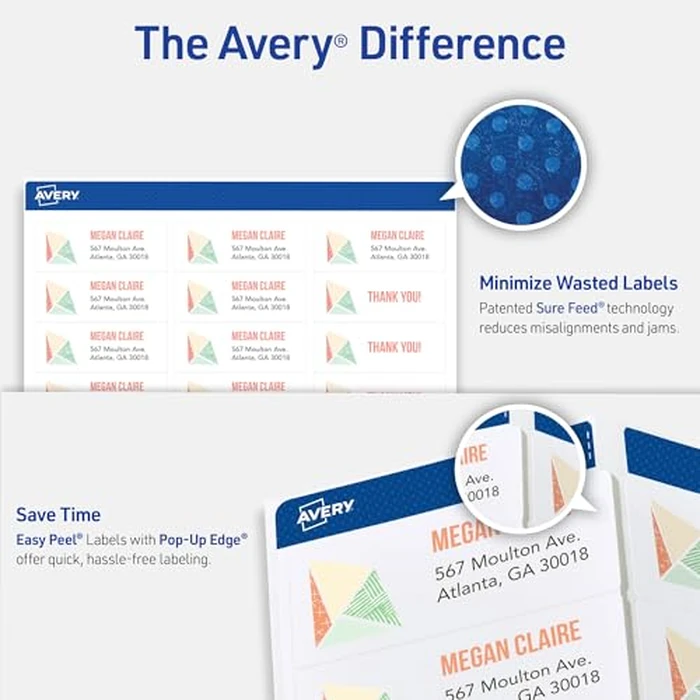 Avery Easy Peel Printable Address Labels with Sure Feed, 1" x 2-5/8" Customizable Stickers, White, 3,000 Blank Mailing Labels, Great for Mailing, Shipping, and More (5160) by Avery - Image 2