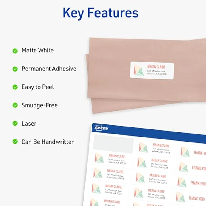 Avery Easy Peel Printable Address Labels with Sure Feed, 1" x 2-5/8" Customizable Stickers, White, 3,000 Blank Mailing Labels, Great for Mailing, Shipping, and More (5160) by Avery - Image 3