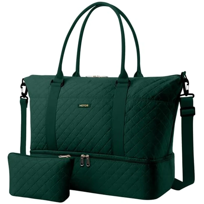 HOTOR Travel Duffel Bag - Weekender Bags for Women, Gym Tote Bags with Shoe Compartment, Carry On Overnight Bag with Toiletry Bag for Travel Essentials Travel Accessories, Dark Green, 15.8"x18.1"x8.7" by HOTOR - Used - Very Good condition