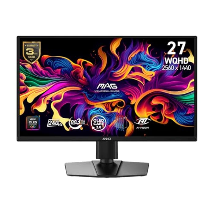MSI MAG 272QP QD-OLED X24 27-inch 2560 x 1440 (QHD) Gaming Monitor, 240Hz, Adaptive-Synch, HDR Ready, HDMI, VGA Port,VESA Mountable, Tilt, 4-Side Slim Bezel, 0.03ms, Black by MSI - Image 1