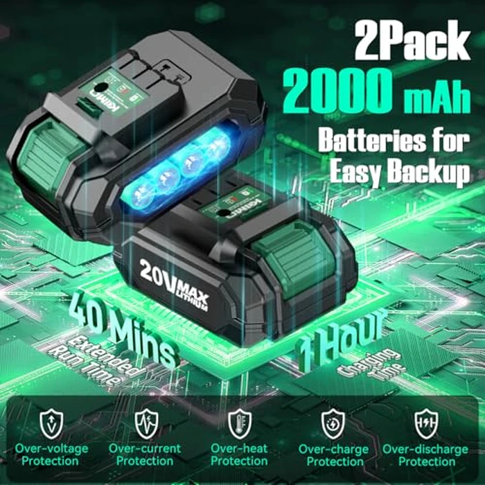 K I M O. Cordless Leaf Blower and Vacuum Combo 4 In 1, 3 Nozzles for Inflation and Deflation, 190MPH, Control Panel with 3 Speeds, 20" Extended Tube, 2 Pack Battery Operated Leaf Blowers for Lawn Care by K I M O. - Image 7