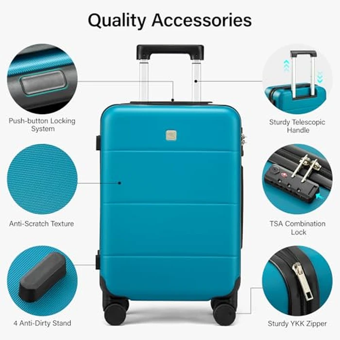 Hanke 24 Inch Checked Luggage with Spinner Wheels Hard Shell Suitcases Lightweight Travel TSA Luggage for Women Men Medium Suitcase(Caribbean Blue) by Hanke - Image 3