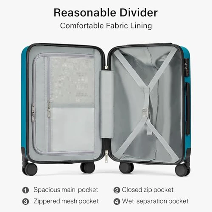 Hanke 24 Inch Checked Luggage with Spinner Wheels Hard Shell Suitcases Lightweight Travel TSA Luggage for Women Men Medium Suitcase(Caribbean Blue) by Hanke - Image 6