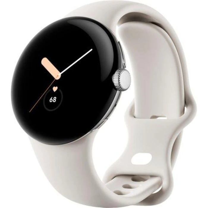 Google Pixel Watch 1 (Bluetooth + LTE) - 32GB - 41mm - Polished Silver Stainless Steel Case with Chalk Fluoroelastomer Active Band by Google - Image 2