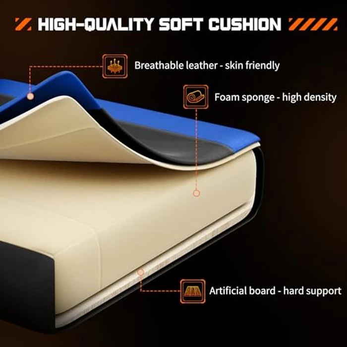 Sweetcrispy Video Game Desk Chair, High Back Ergonomic PU Leather Computer Gaming Chair with Adjustable Headrest & Footrest, Linkage Armrest and Height Adjustable, 360 degrees Swivel, for Adults, Blue by Sweetcrispy - Image 3