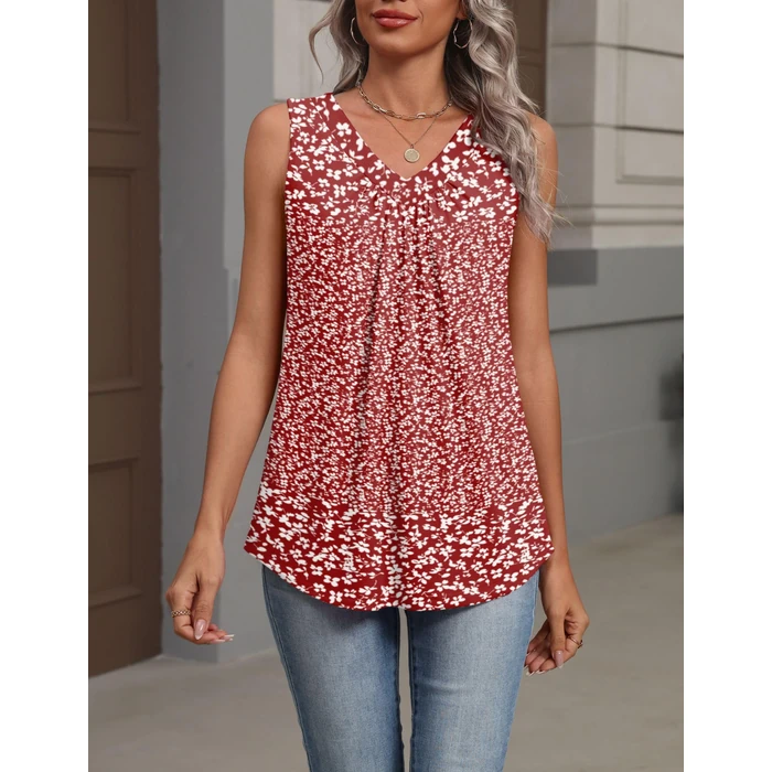 Zeagoo Womens Tank Tops Summer Sleeveless Loose Fit Tops V Neck Pleated Shirts Basic Tees Dressy Casual Trendy Flower Clothes by Zeagoo - Image 4