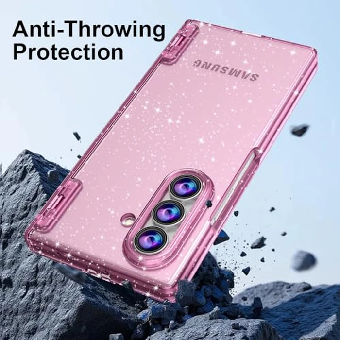 FABSPARK Case for Samsung Galaxy Z Fold 7 Built-in Screen Protector,Hinge Protection,Sparkly Bling Glitter Crystal Clear Transparent Slim Fit Acrylic Hard PC for Samsung Z Fold 7 Case,Glitter Pink by FABSPARK - Image 5