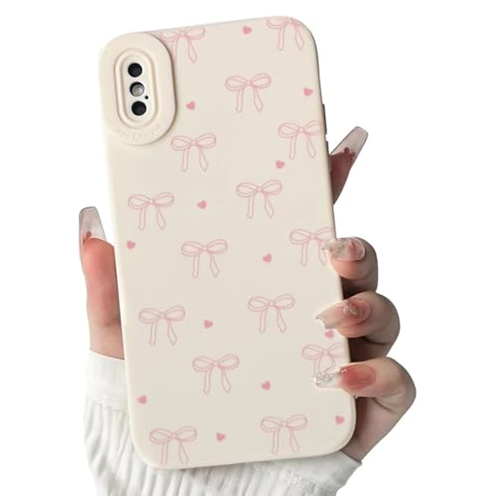 NITITOP Compatible with iPhone X/XS Case Cute Aesthetic Bow Ribbon Love Heart Pattern Design for Women Girls Soft TPU Bowknot White Back Shockproof Protective Cover - Pink by NITITOP - Used - Like New condition