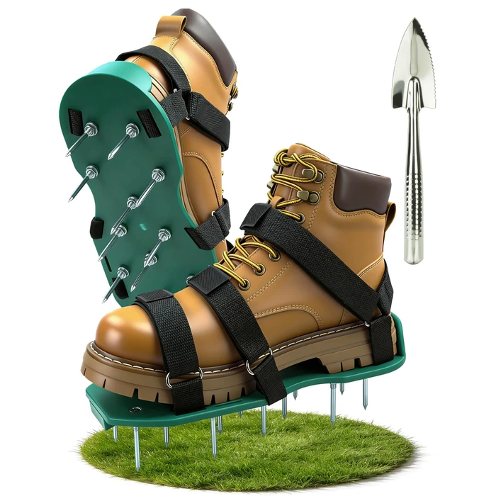 MILLUXXi Lawn Aerator Shoes with Dual Straps on Instep for Effectively Aerating Lawn Soil, Aerator Lawn Tool One Size Fits All Pre-Assembled Heavy Duty Spiked Sandals for Patio Garden Grass Green by MILLUXXi - Image 1