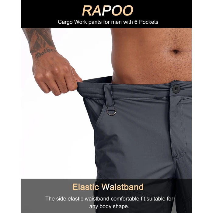 Rapoo Hiking Pants for Mens with Pockets Comfy Lightweight Waterproof Quick Dry Travel Track Outdoor Summer Camping Thin Fishing Work Cargo Pants Grey 42Wx30L by Rapoo - Image 3