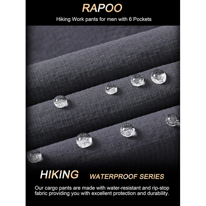Rapoo Hiking Pants for Mens with Pockets Comfy Lightweight Waterproof Quick Dry Travel Track Outdoor Summer Camping Thin Fishing Work Cargo Pants Grey 42Wx30L by Rapoo - Image 4