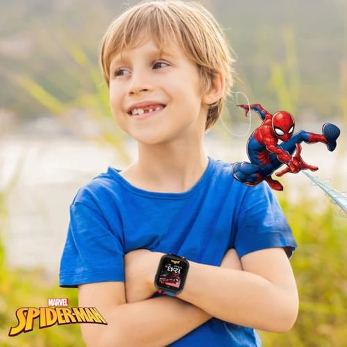 Spider-Man Kids LED Smartwatch with 10 Watch Faces, Flashing LED Bezel, Step Counter, Selfie and Video Camera, Timer, Stopwatch, Alarm, Calculator, Fun Games, and 3 Wallpapers - Fits Wrists 5.5"-8.0" by Accutime - Image 2