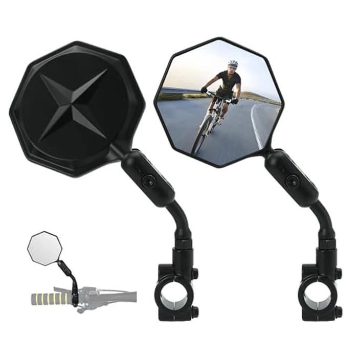 SHEJISI Bike Mirror, 2 pcs Bike Mirror Handlebar Mount,Aluminum Alloy,HD 360 degrees Adjusted Bike Rear View Mirror, Anti-impact/explosion/glare, Fits for Mountain Bikes,E-bike, Bicycle,Scooter,Motorcycle by SHEJISI - Used - Like New condition - US$23.93