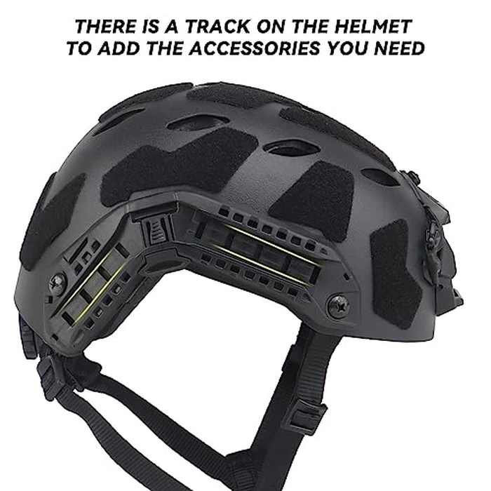 AOUTACC Lightweight Tactical Airsoft Helmet, Integrated Airsoft Helmet with NVG Mount Base, Side Rails,Pre-Slotted Headset Strap and Helmet Accessories for Outdoor Sports-Black by AOUTACC - Image 5