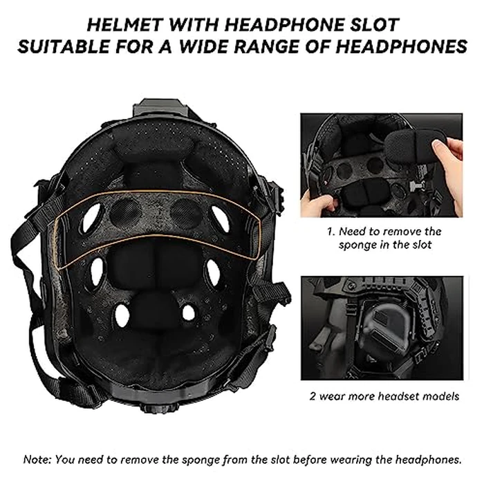 AOUTACC Lightweight Tactical Airsoft Helmet, Integrated Airsoft Helmet with NVG Mount Base, Side Rails,Pre-Slotted Headset Strap and Helmet Accessories for Outdoor Sports-Black by AOUTACC - Image 6