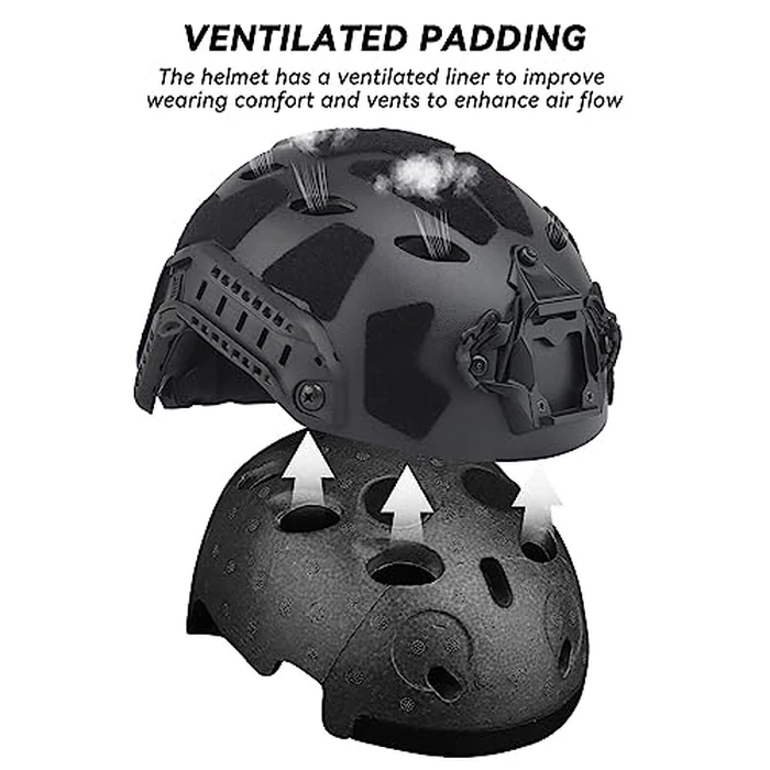 AOUTACC Lightweight Tactical Airsoft Helmet, Integrated Airsoft Helmet with NVG Mount Base, Side Rails,Pre-Slotted Headset Strap and Helmet Accessories for Outdoor Sports-Black by AOUTACC - Image 8